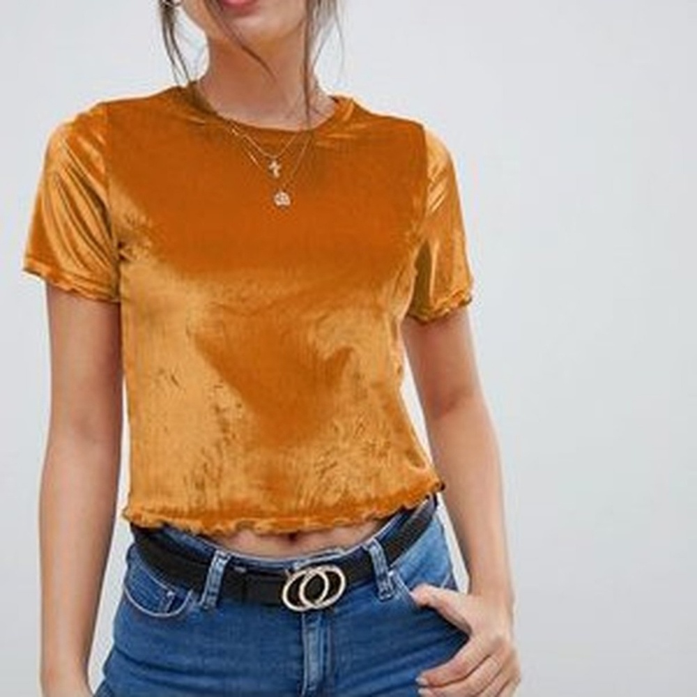 ASOS Fitted Velvet Top in Orange
